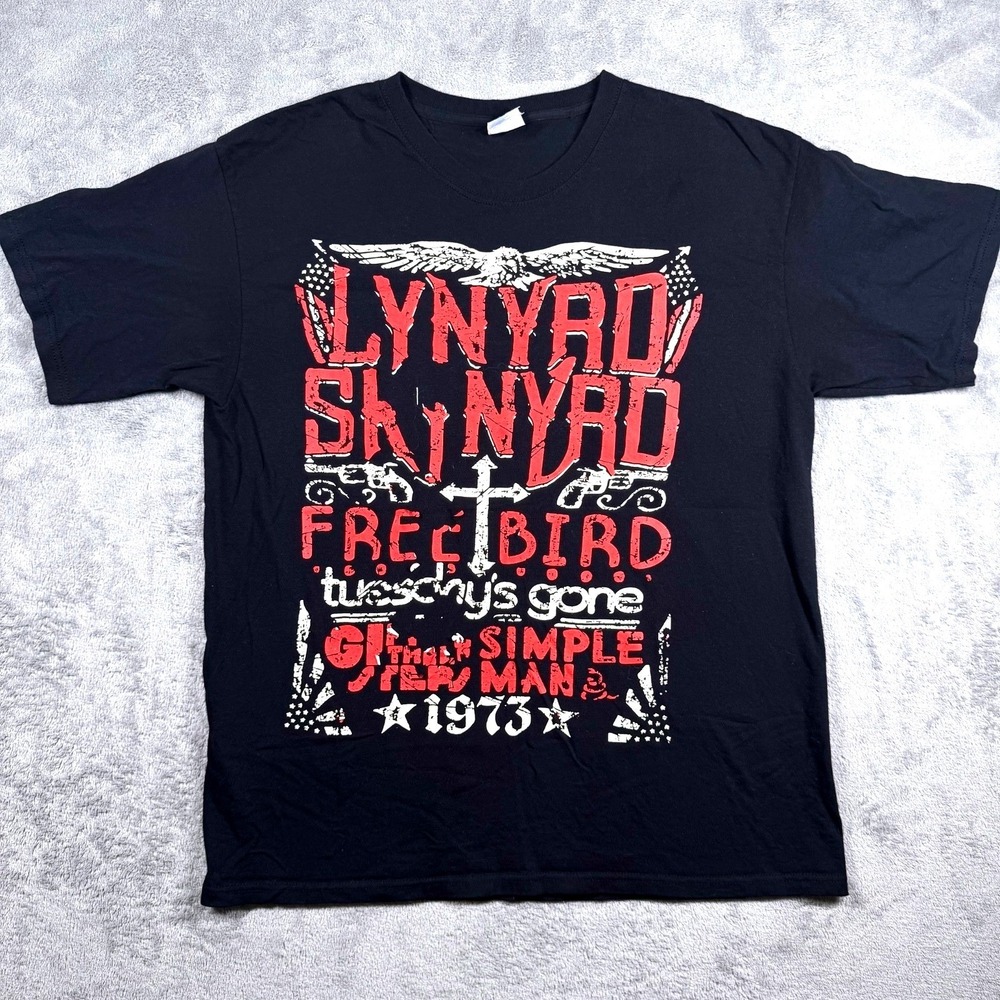Lynyrd Skynyrd Free Bird Simple Man 1973 Black Graphic Band T-Shirt Men's L